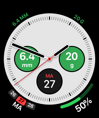 GluWink-glucose en -koolhydraten als complicaties op een Apple Watch-wijzerplaat.